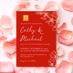 Convite Cerimônia de chá de casamento floral elegante verm