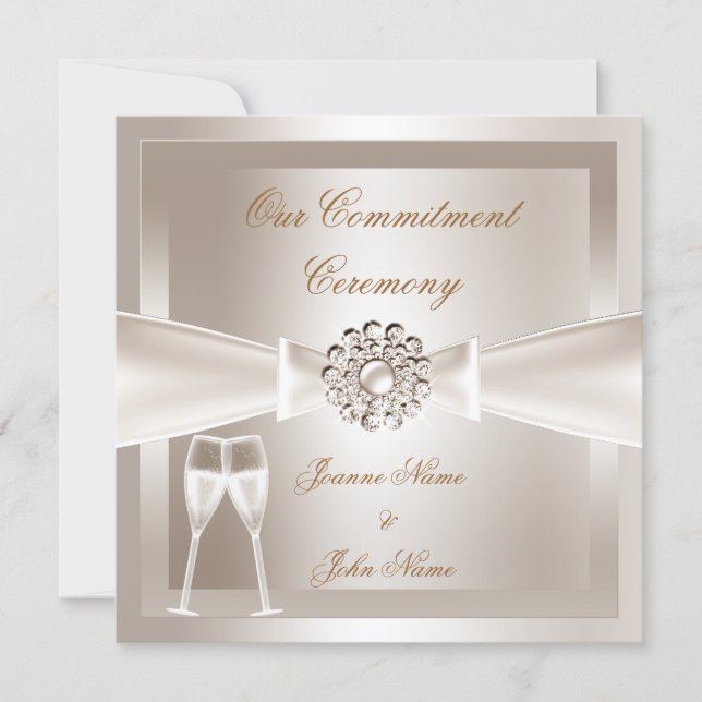 Convite Cerimônia de Compromisso Damask Creme Champanhe Br (Frente)