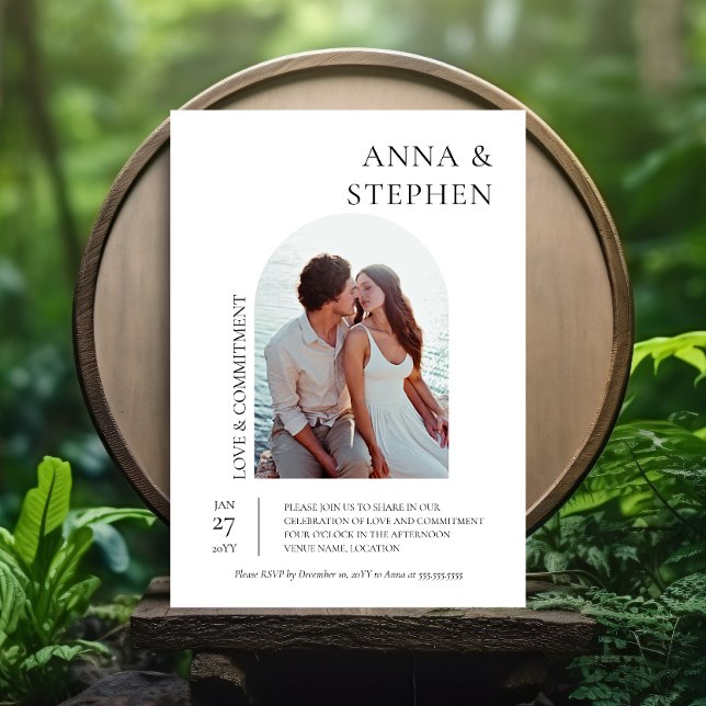 Convite Cerimônia de Compromisso de Foto de Elegância Simp (Simple elegance commitment ceremony or vow exchange party invitation front view.)