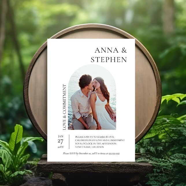 Convite Cerimônia de Compromisso de Foto de Elegância Simp (Simple elegance commitment ceremony or vow exchange party invitation front view.)
