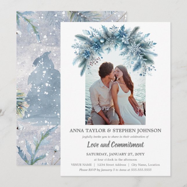 Convite Cerimônia de Compromisso de Foto do Magic of Winte (Frente/Verso)