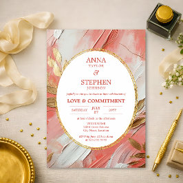 Convite Cerimônia de Compromisso Elegância Coral Contempor