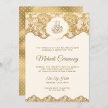 Cerimônia de Creme e Gold Foil Lace Islâmica Mehnd
