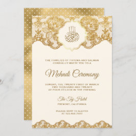 Convite Cerimônia de Creme e Gold Foil Lace Islâmica Mehnd