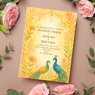 Convite Cerimônia de Engajamento Hindu Indiana Floral Pavã
