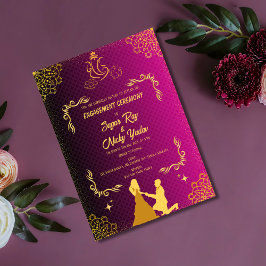 Convite Cerimônia de Engajamento Hindu Indiana Rosa e Dour