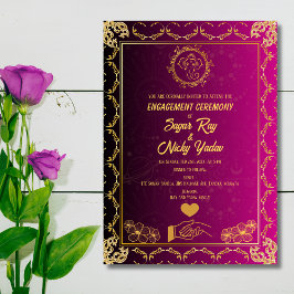Convite Cerimônia de Engajamento Hindu Indiana Rosa e Dour