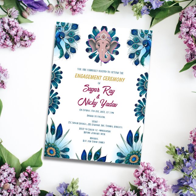 Convite Cerimônia de Engajamento Hindu Indiano Pena de Pav (Criador carregado)