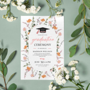 Convite Cerimônia de Graduação Flores Selvagens Pink Black