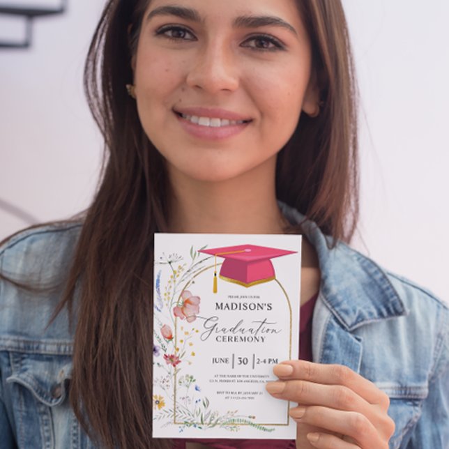 Convite Cerimônia de Graduação WildFlowers Formando Rosa C (Criador carregado)