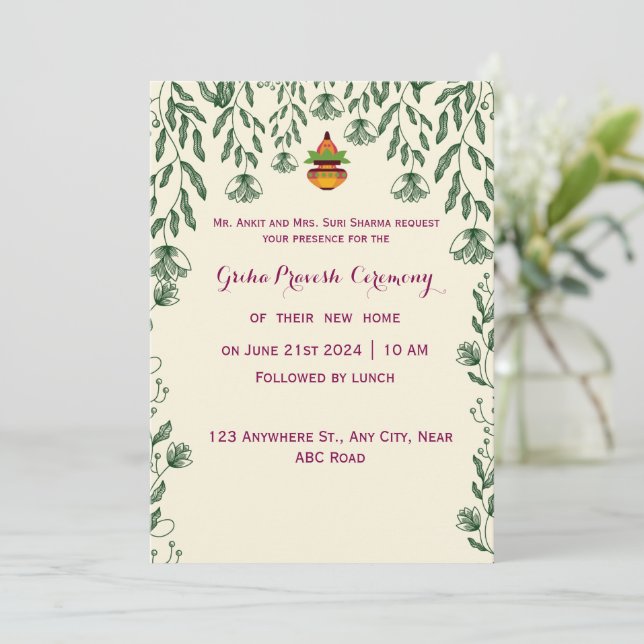 Convite Cerimônia de Griha Pravesh (Em pé/Frente)
