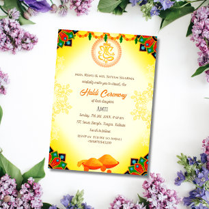 Convite Cerimônia de Haldi da Noiva Indiana Casal Hindu Ga