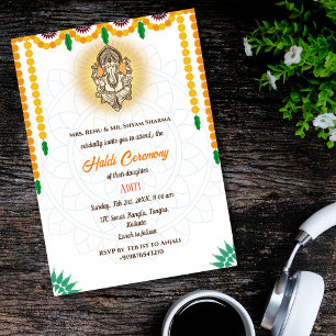 Convite Cerimônia de Haldi da Noiva Indiana Casal Hindu Ga