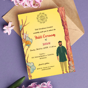 Convite Cerimônia de Haldi do Noivo Hindu Indiano Borbolet
