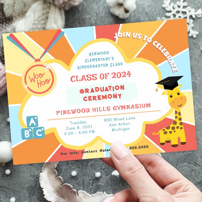 Convite Cerimônia de Licenciação de Pré-Escolas do Jardim  (Kindergarten Preschool Graduation Ceremony Invitation)
