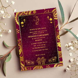 Convite Cerimônia de Mehndi da Noiva Indiana Desenho Doura