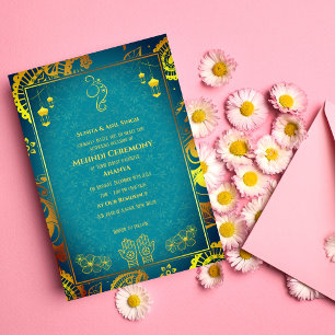 Convite Cerimônia de Mehndi da Noiva Indiana Desenho Doura