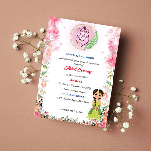 Convite Cerimônia de Mehndi da Noiva Indiana Ganesha Flora