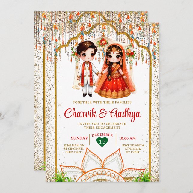 Convite Cerimônia de nações indianas Roka Hindu Bollywood  (Frente/Verso)