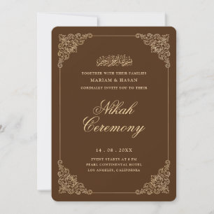 Convite Cerimônia de Nikah Barroco Antigo Dourado Marrom R