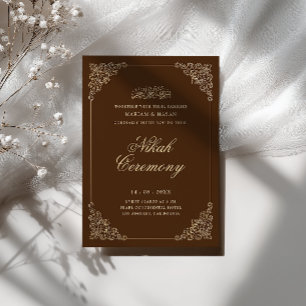 Convite Cerimônia de Nikah Barroco Antigo Dourado Marrom R