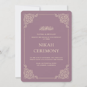 Convite Cerimônia de Nikah Barroco Antigo Dourado Roxo Emp