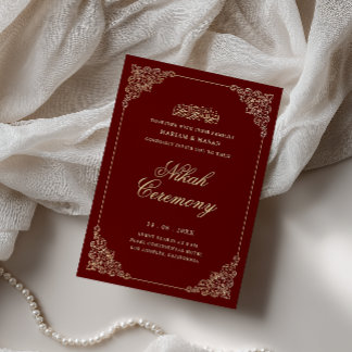 Convite Cerimônia de Nikah Barroco Dourado Borgonha Vitori