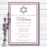 Cerimônia de Nomeação de Bebê Judaico Roxo Simchat