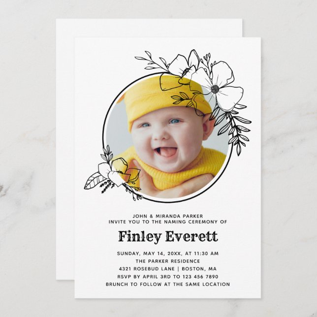 Convite Cerimônia de Nomeação de Frame Floral de Foto para (Frente/Verso)