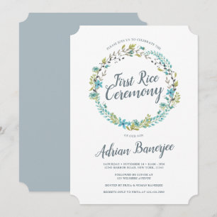 Convite Cerimónia do arroz da grinalda do verde azul