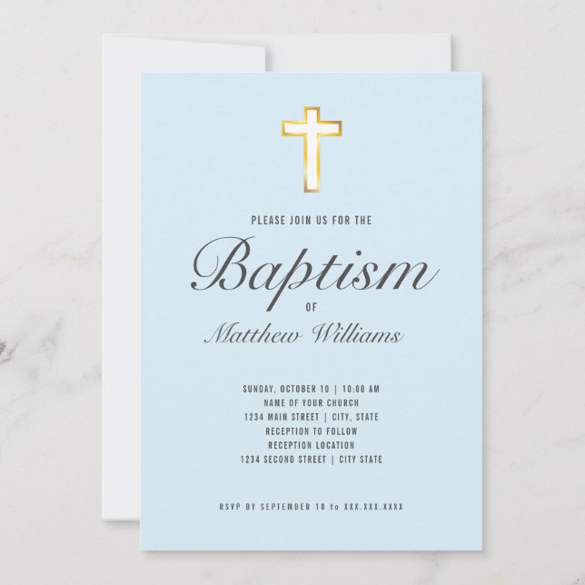 Convite Cerimônia do Batismo Moderno Faux Gold Foil Cross (Verso)