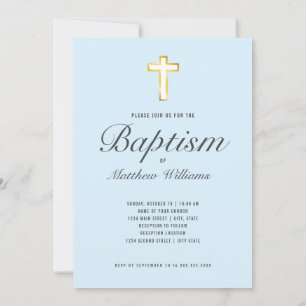 Convite Cerimônia do Batismo Moderno Faux Gold Foil Cross