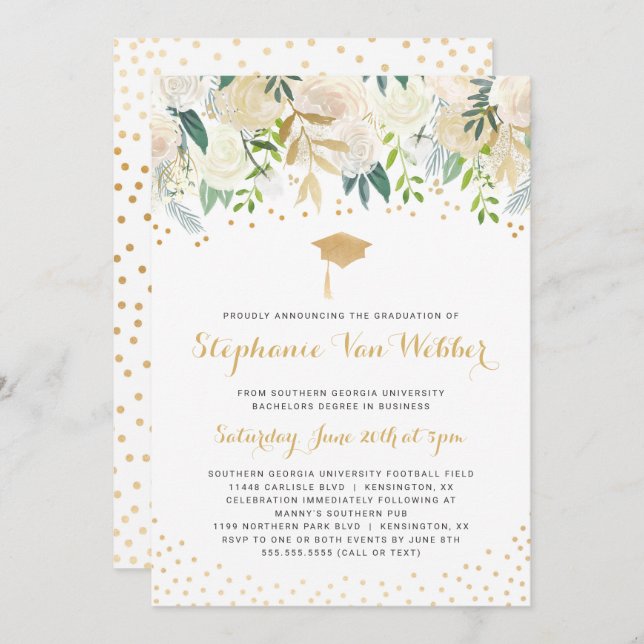 Convite Cerimónia e partido de graduação dos confetes (Frente/Verso)