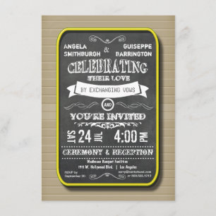 Convite Cerimônia E Recepção De Lemon Neon Chalkboard