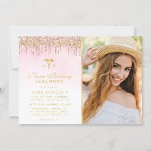 Convite cerimônia elegante de fiação de enfermeira dourada