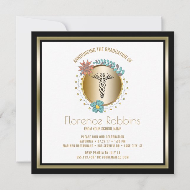 Convite Cerimónia fixando floral da festa de formatura da (Frente)