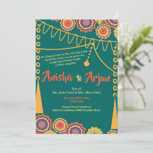 Convite Cerimônia Floral de Noite de Mehndi Casamento Indi