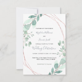 Convite cerimônia geométrica de verde delicada casamento