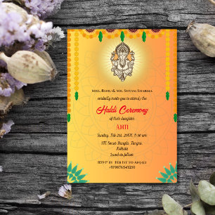 Convite Cerimônia Haldi da Noiva Indiana Casal Hindu Ganes