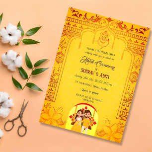 Convite Cerimônia Haldi Indiana Casal Hindu Real