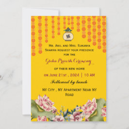 Convite Cerimônia indiana do lar