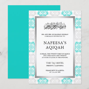 Convite Cerimônia Islâmica de Aqiqah em Damasco Floral Tur