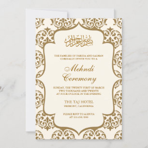 Convite Cerimônia Islâmica de Mehndi em Damasco Creme e Do