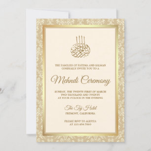 Convite Cerimônia Islâmica de Mehndi em Damasco Creme e Do
