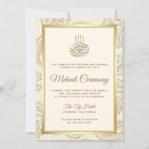 Convite Cerimônia Islâmica de Mehndi em Paisley Creme e Do