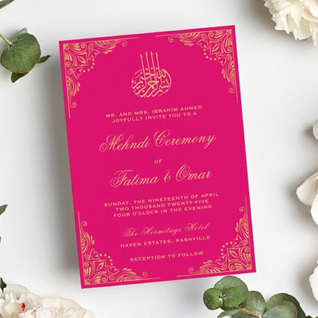 Convite Cerimônia Muçulmana Muçulmana Rosa-Rosa-Dourada (Criador carregado)