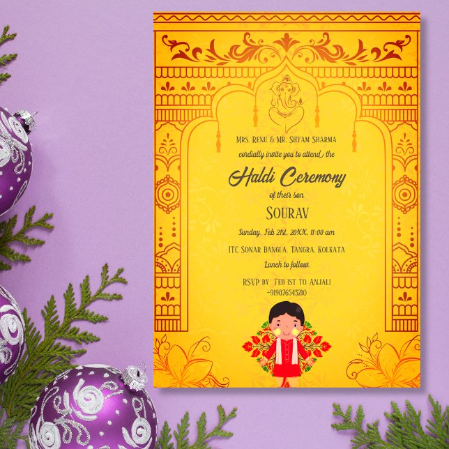 Convite Cerimônia Real de Haldi do Noivo Hindu Indiano (Criador carregado)