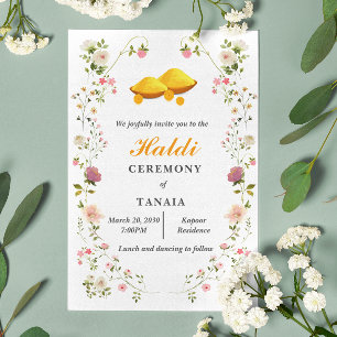 Convite Cerimônia Simples de Casamento Indiano Haldi