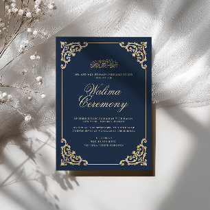 Convite Cerimônia Walima Antiga Azul Naval Barroca Vintage