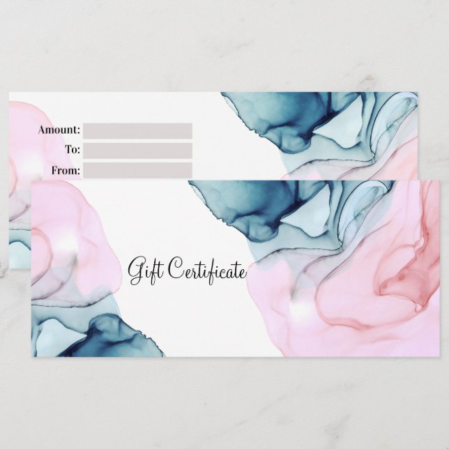 Convite Certificado-Cadeau Etéreo Teal & Pink Inky Glamour (Frente/Verso)